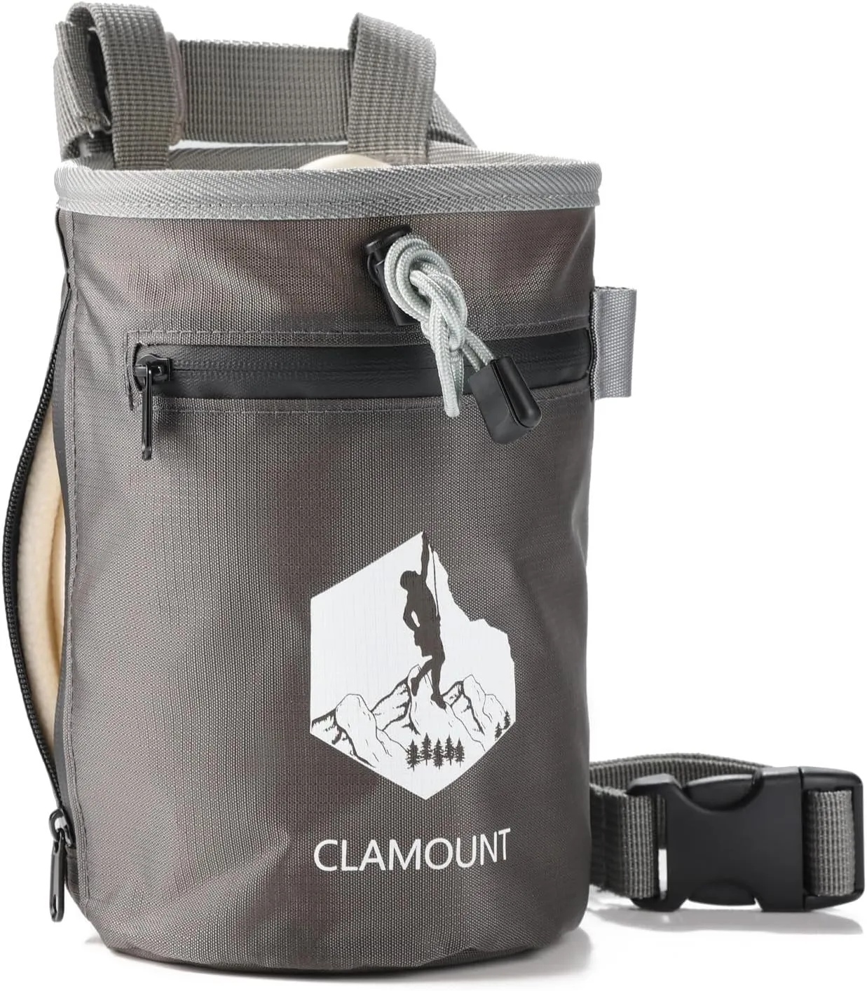 Chalk Bag - Chalk Bag for Rock Climbing, Chalk Bag for Bouldering, Water-Resistant, 2 Zippered Pockets, Climbing Chalk Bag Perfect for Adults, Kids, Weightlifters, Charcoal Grey