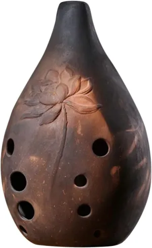Chinese Flute Xun Professional 10 Holes F Key Lotus Pattern Ceramic Ocarina Ancient Wind Instrument Home Decor for Artists Performers Beginners (Random Style)