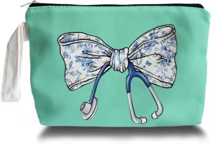 Chinoiserie Coquette Bow Stethoscope Nurse Makeup Bag - trendy Nurse Themed Gifts for Girls Mom Women, Cosmetic Travel Bags for Women, Nursing Student Gifts