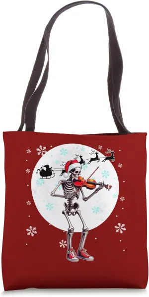 Christmas Santa Skeletons Playing Violin Instrumentalist Tote Bag