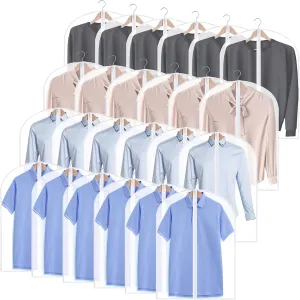 Chumia 25 Pcs Garment Bags for Hanging Clothes Storage, 24 x 32 Inch Clear Plastic Clothes Covers Dust Proof Suit Cover Dress Garment Bags with Full Zipper for Travel Closet Adult