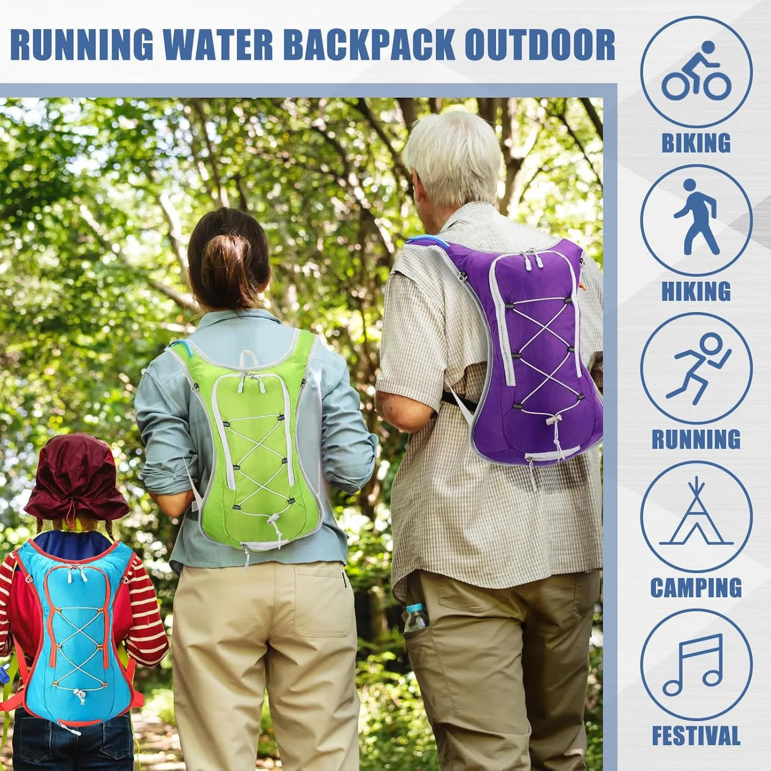 Chunful Hydration Backpack with 2 L Water Bladder Lightweight Hydration Bladder Pack for Women Teenagers Water Backpack Outdoor for Hiking Cycling Camping Music Festival