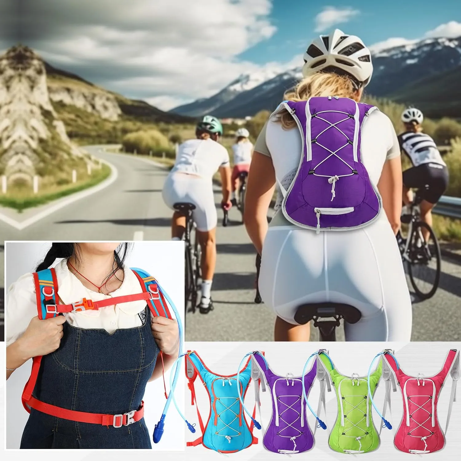 Chunful Hydration Backpack with 2 L Water Bladder Lightweight Hydration Bladder Pack for Women Teenagers Water Backpack Outdoor for Hiking Cycling Camping Music Festival