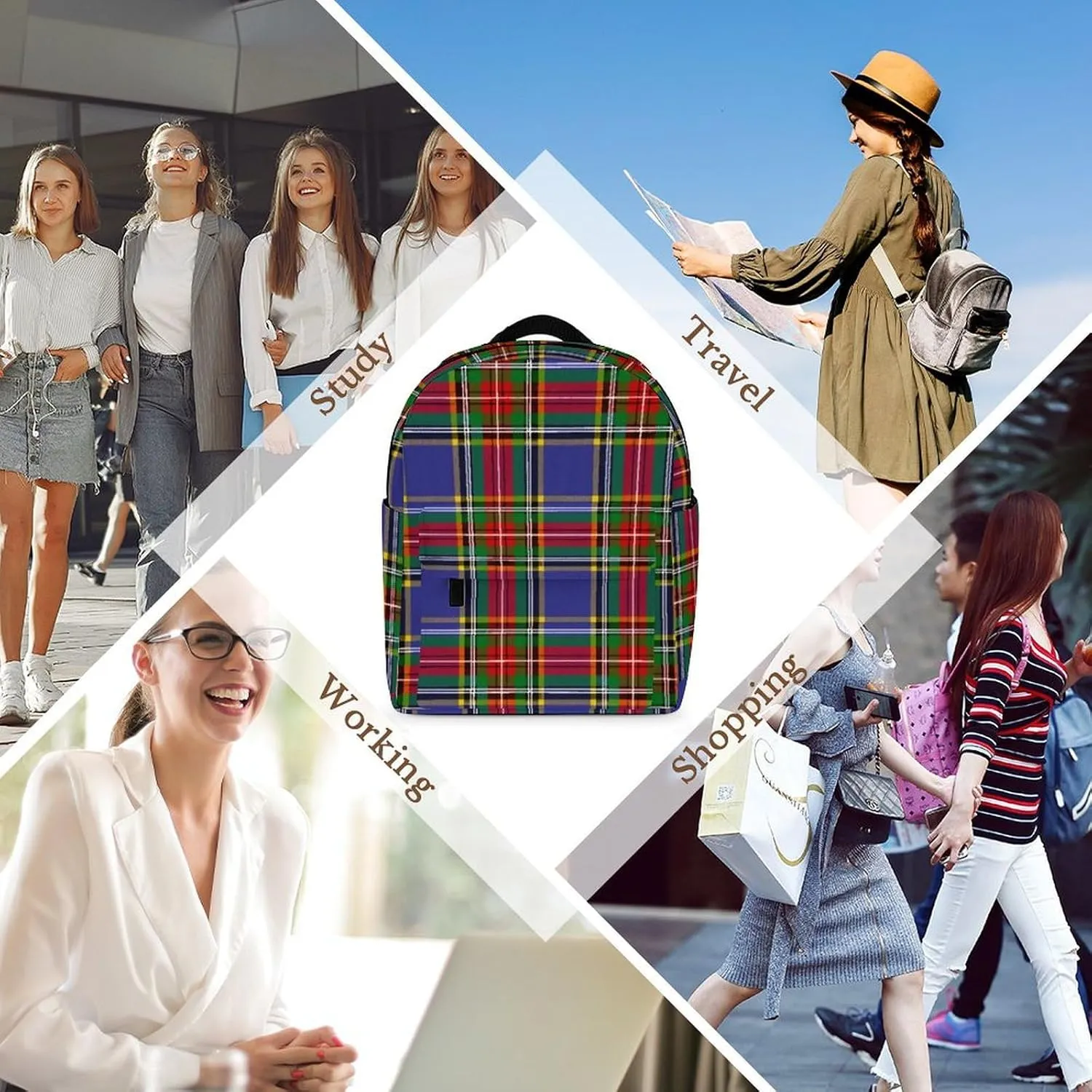 Clan MacBeth Tartan Large Capacity All Print Casual Women's Waterproof Backpack