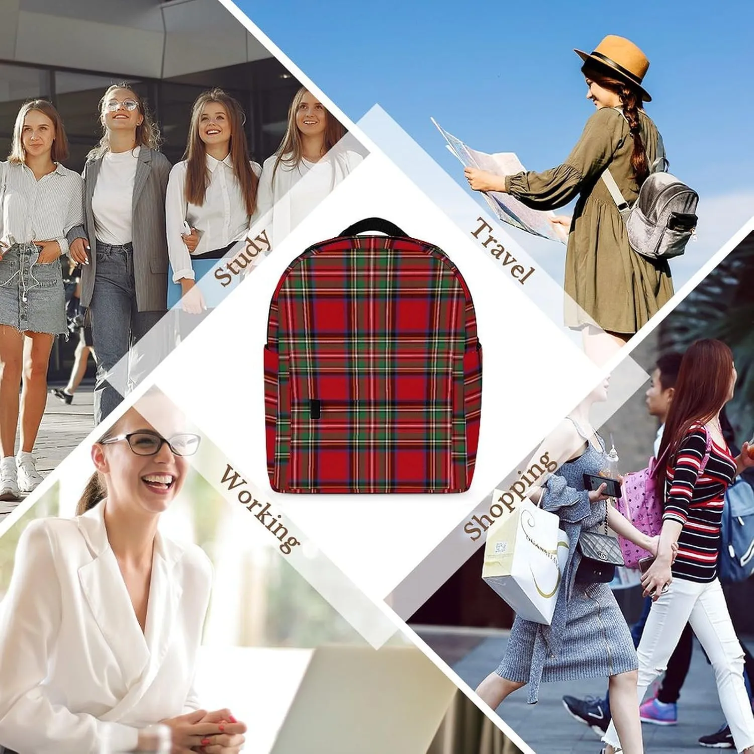 Clan Stewart Plaid Large Capacity All Print Casual Women's Waterproof Backpack