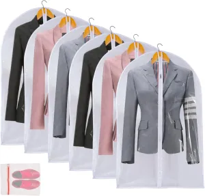 Clear Garment Bags For Hanging Clothes, 36" Women Suit Bags, Plastic Garment Bags for Closet Storage, Suit Cover Bags with Zipper for Short Coats, Jackets, Shirts 24"x36"/ 6 Pack