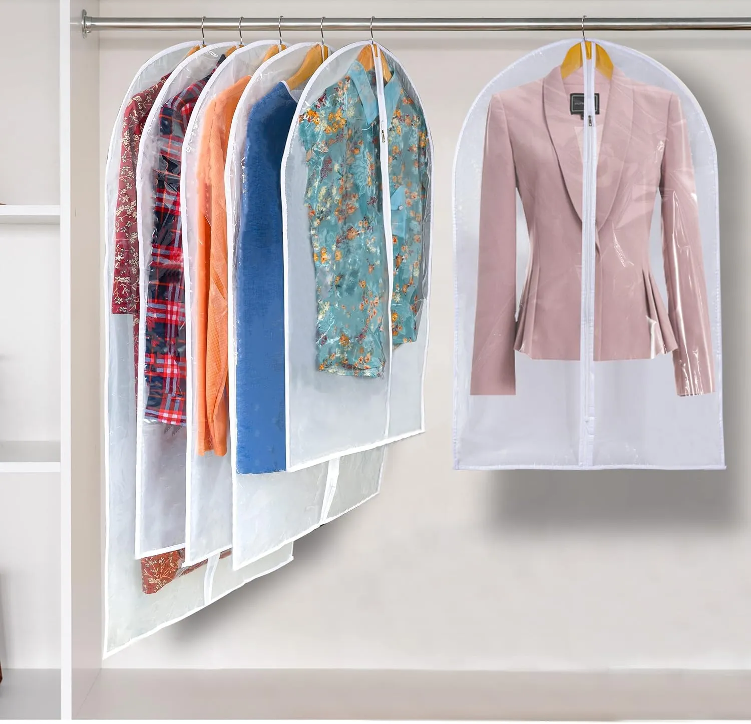 Clear Garment Bags For Hanging Clothes, 36" Women Suit Bags, Plastic Garment Bags for Closet Storage, Suit Cover Bags with Zipper for Short Coats, Jackets, Shirts 24"x36"/ 6 Pack