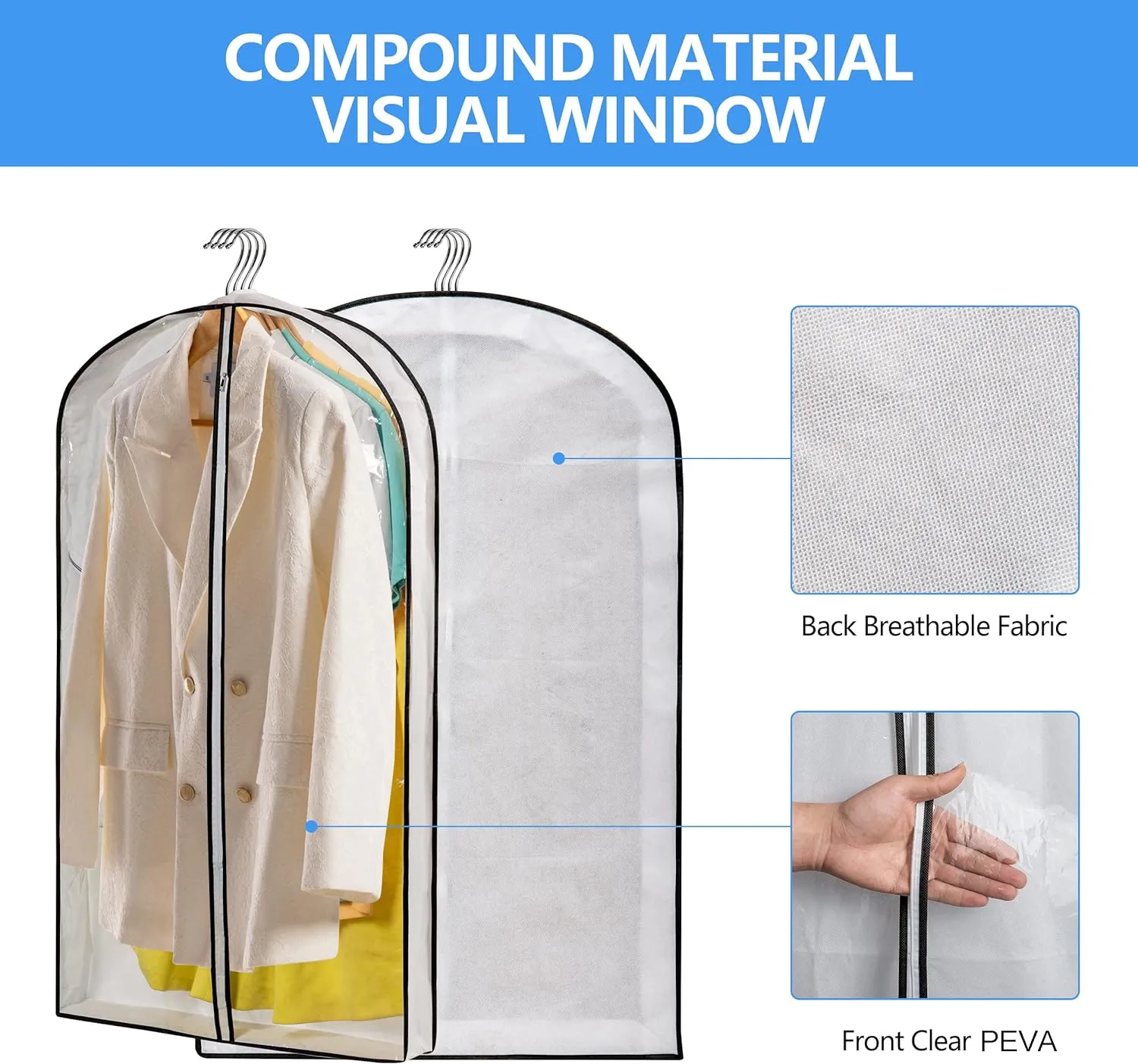 Clear Plastic Hanging Clothes Bags with 4" Gusseted Garment Bags for Storage, Suits, Coats, Sweaters, Shirts - 24" x 40" x 4"",3 Pack