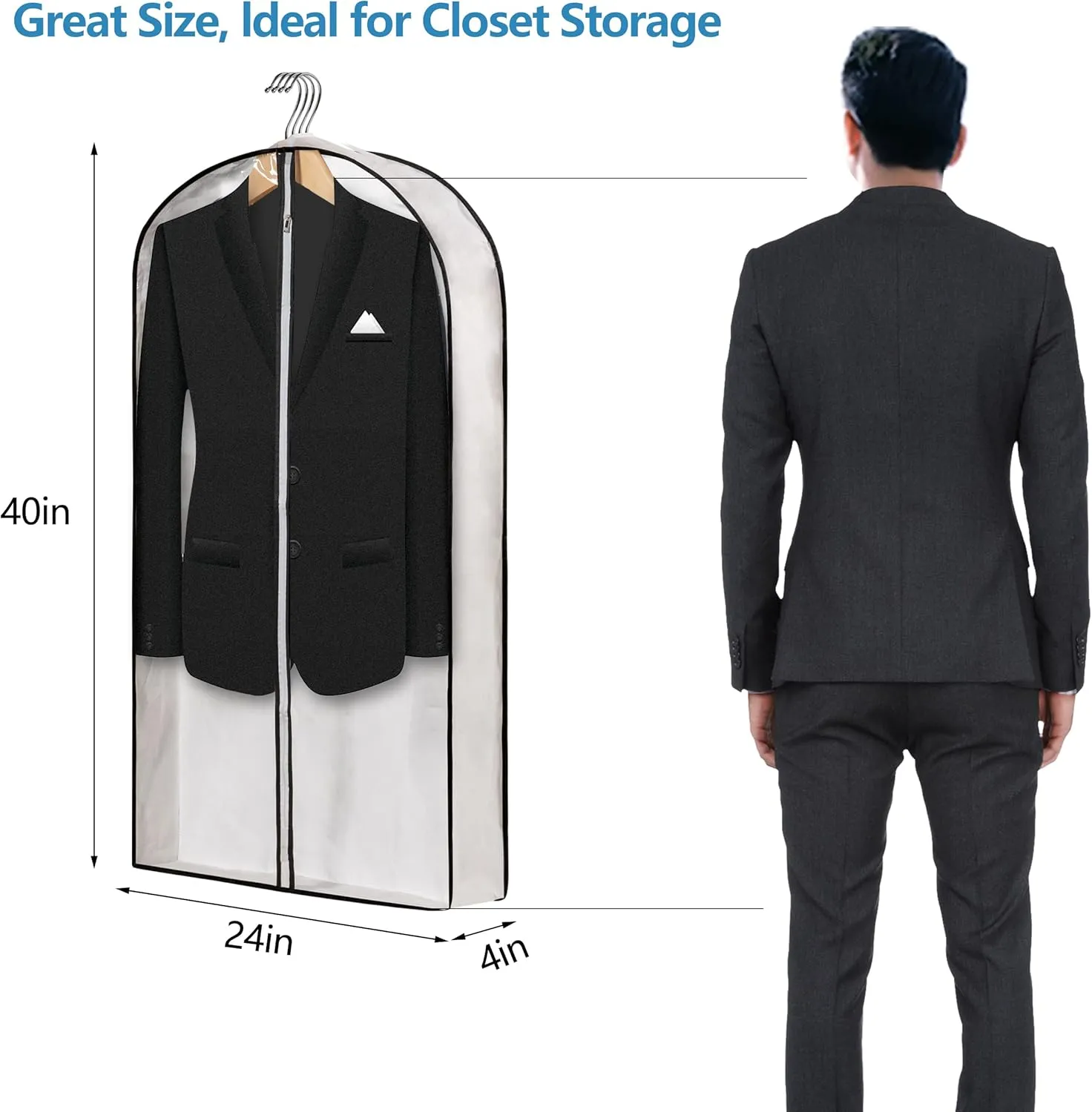 Clear Plastic Hanging Clothes Bags with 4" Gusseted Garment Bags for Storage, Suits, Coats, Sweaters, Shirts - 24" x 40" x 4"",3 Pack