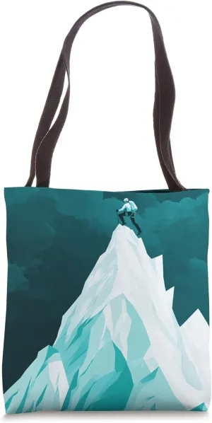 Climber Ascending Icy Mountain Adventure Tote Bag