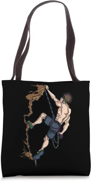 Climbing To The Top Climber Scaling A Steep Rock Face Tote Bag
