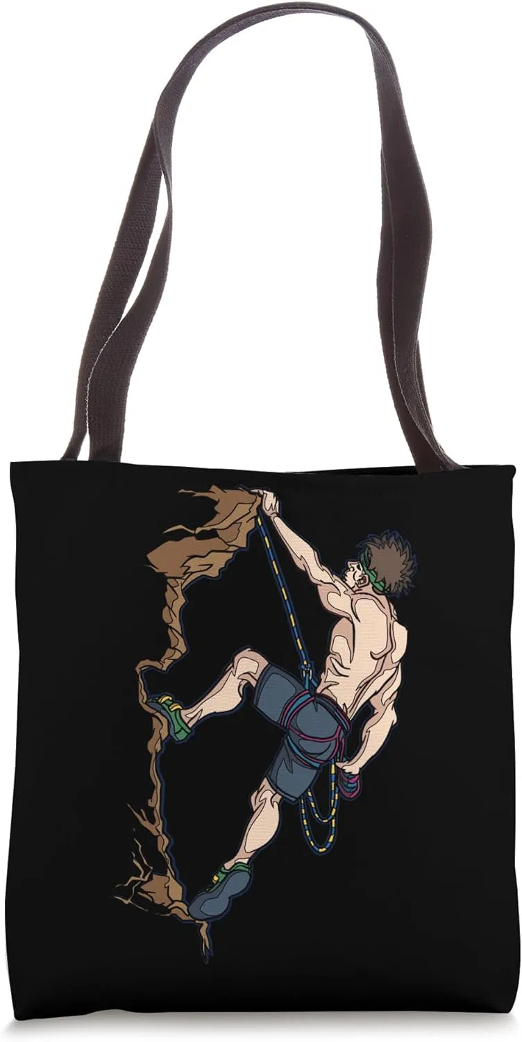 Climbing To The Top Climber Scaling A Steep Rock Face Tote Bag