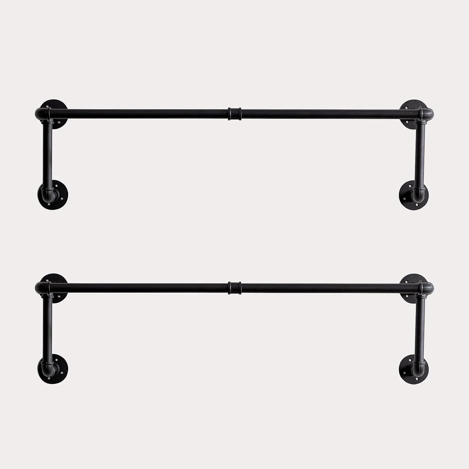 Clothes Rack, Industrial Wall Pipe Clothing Rack for Hanging Clothes, Wall Mounted Heavy Duty Space Saving Garment Rack, Multi-Purpose Clothing Hanging Rods for Closet Storage, Black, 2Pcs