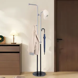 Coat Rack Freestanding Heavy Duty, Metal Coat Tree with 5 Hooks with Marble Base,Modern,Clothes Rack,Corner Coat Stand for Bedroom Entryway Office 12.6 x 12.6 x 66.54 Inches (Silver)
