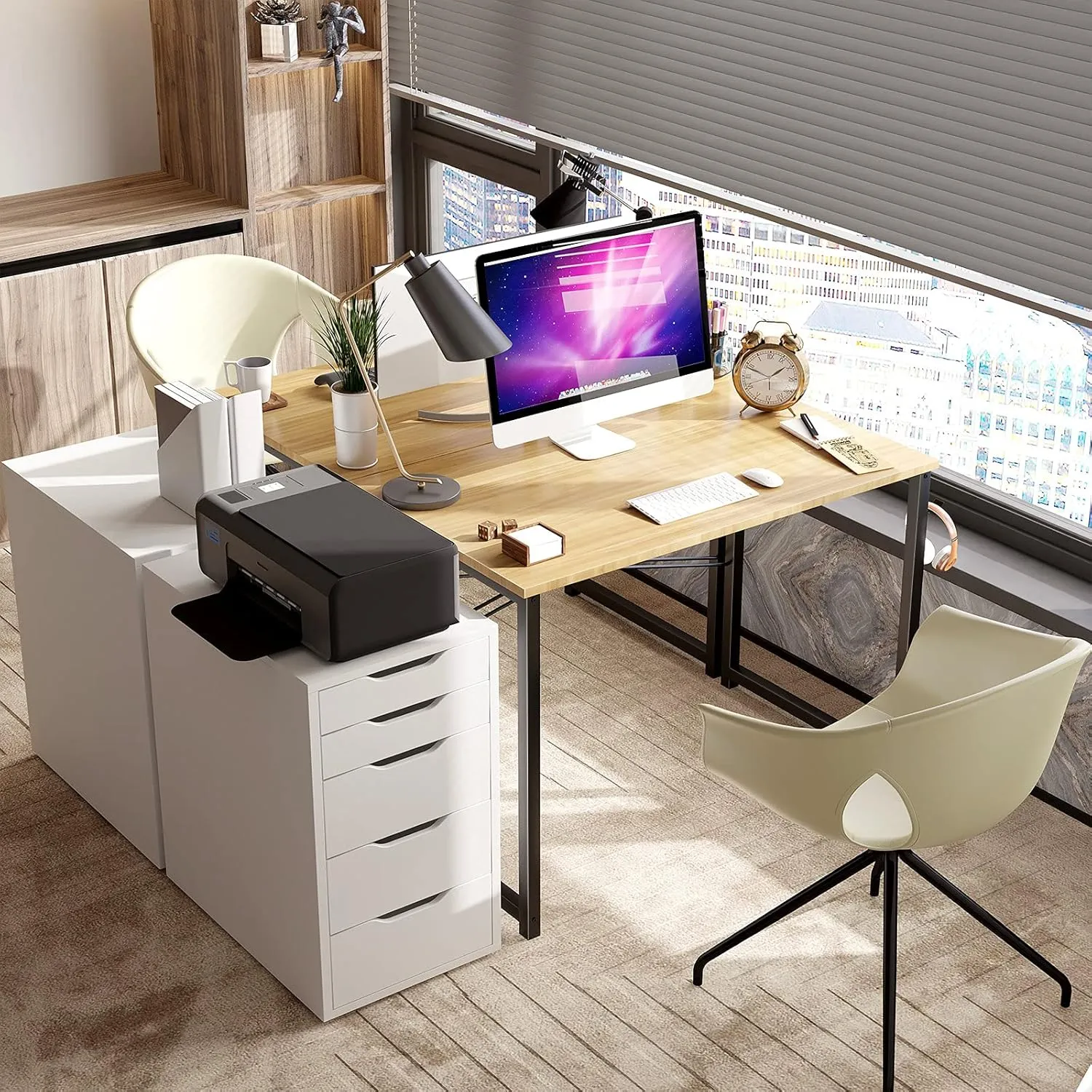 Coleshome 32 Inch Computer Desk, Modern Simple Style Desk for Home Office, Study Student Writing Desk, Walnut