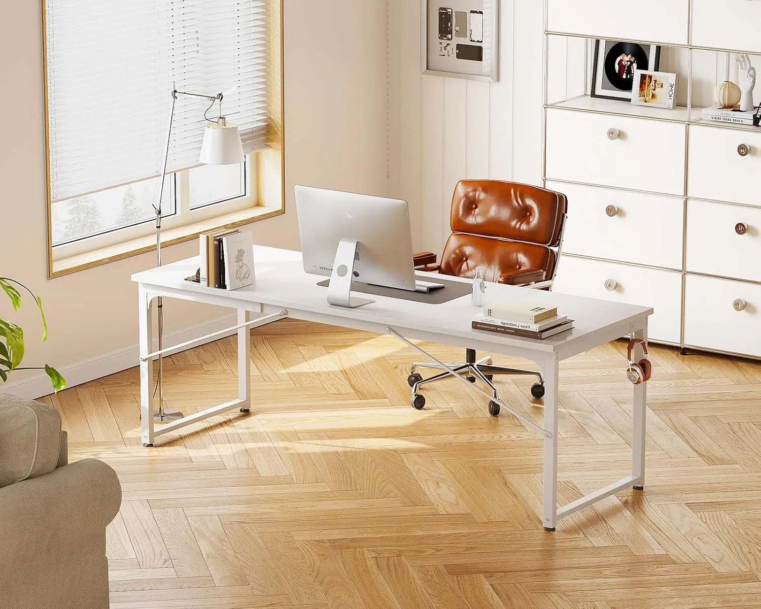 Coleshome 71 Inch Computer Desk, Modern Simple Style Desk for Home Office, Study Student Writing Desk, White