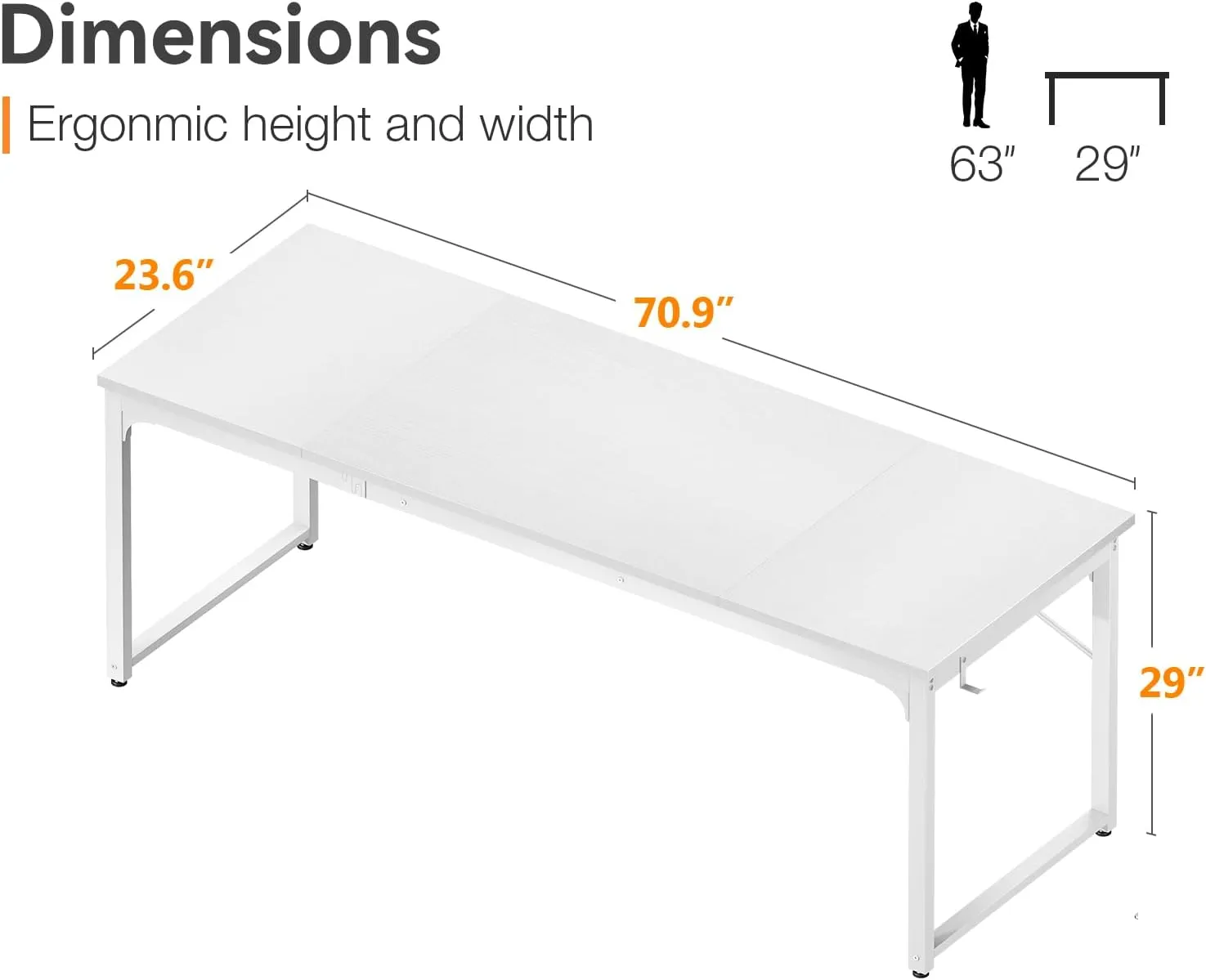 Coleshome 71 Inch Computer Desk, Modern Simple Style Desk for Home Office, Study Student Writing Desk, White