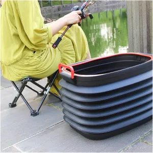 Collapsible Fishing Bucket with Lid and Handle,Foldable Portable Plastic Car Wash Bucket Camping Water Pail,Space Saving Outdoor Waterpot,for Travel Hiking Fishing Camping