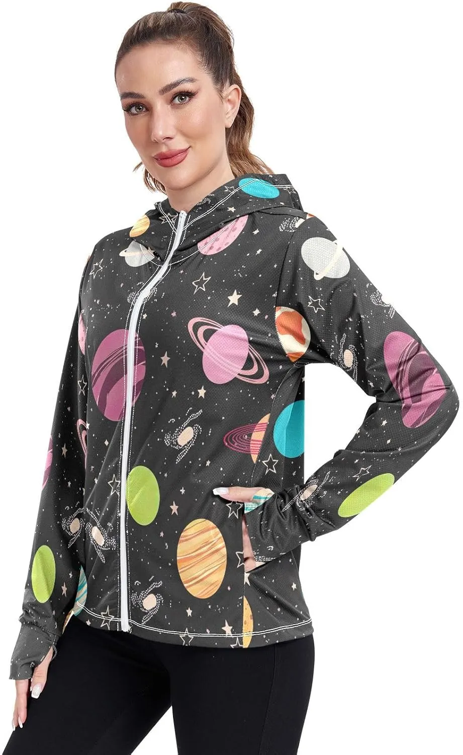 Colorful Planets Sunscreen Clothing for Women, UPF 50  Cooling Long Sleeve Shirt Women, S-XXL