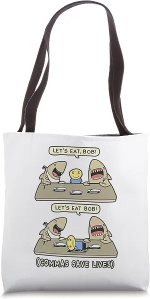 Commas Punctuation Shark Lets Eat Funny English Grammar Tote Bag