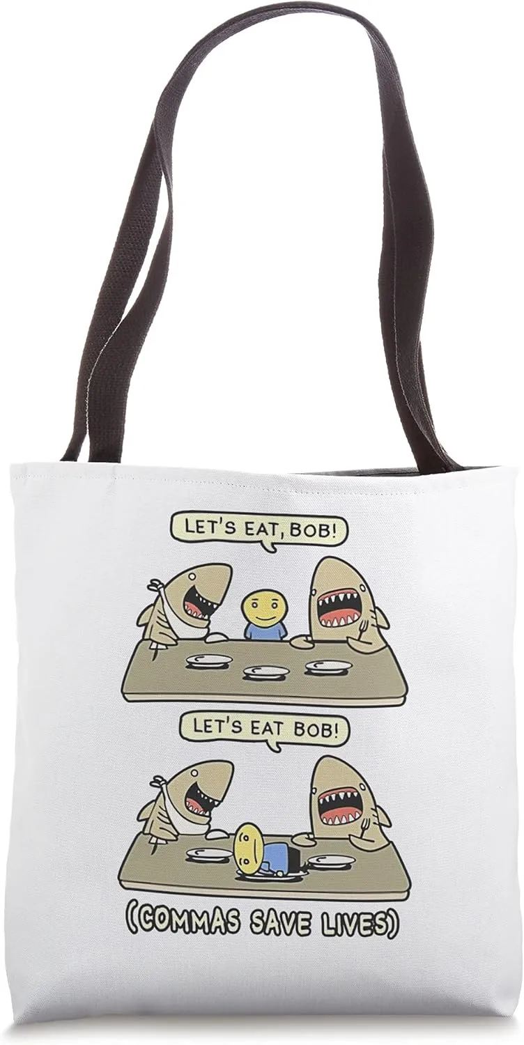 Commas Punctuation Shark Lets Eat Funny English Grammar Tote Bag
