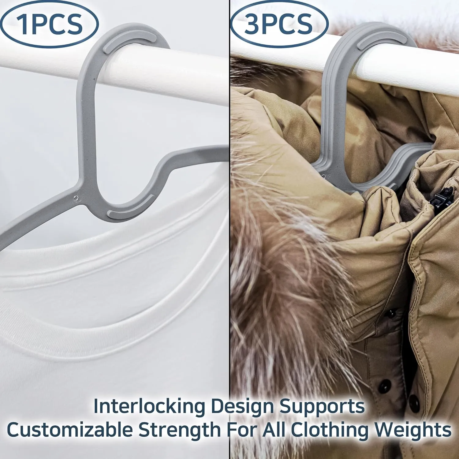 Compact Interlocking Hangers – 15in (38cm) Slimline Space-Saving Hangers – Perfect for Light Clothing, Small Sizes, Dorms, Apartments & Travel (Gray, 30)