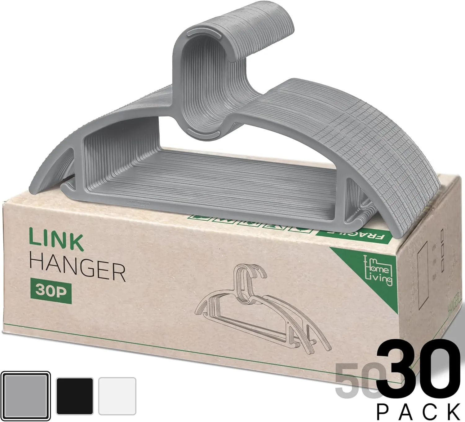 Compact Interlocking Hangers – 15in (38cm) Slimline Space-Saving Hangers – Perfect for Light Clothing, Small Sizes, Dorms, Apartments & Travel (Gray, 30)