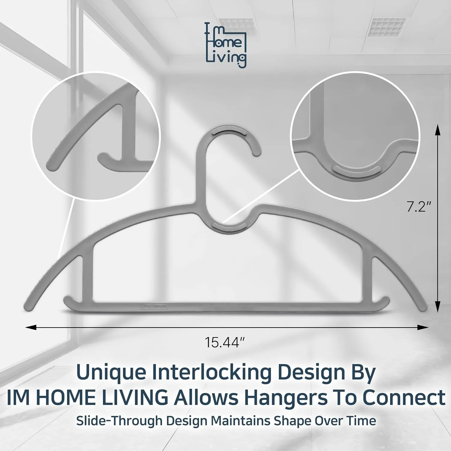 Compact Interlocking Hangers – 15in (38cm) Slimline Space-Saving Hangers – Perfect for Light Clothing, Small Sizes, Dorms, Apartments & Travel (Gray, 30)