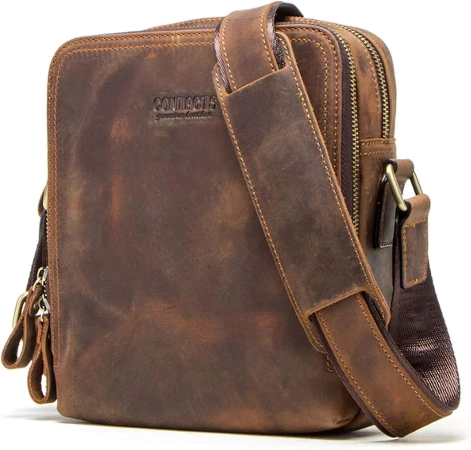 Contacts Men's and Women's Genuine Leather Messenger/Crossbody/Sling Bag (Hunter Brown) Compatible with I PAD & Mini Laptop or Tablet upto 9 Inches……, 09-Hunter Brown, Messenger Bags
