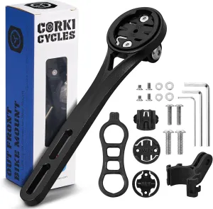 corki Cycles Out Front Handlebar Mounted Cycle Computer Bike Mount Compatible with Garmin Wahoo Bryton Cateye