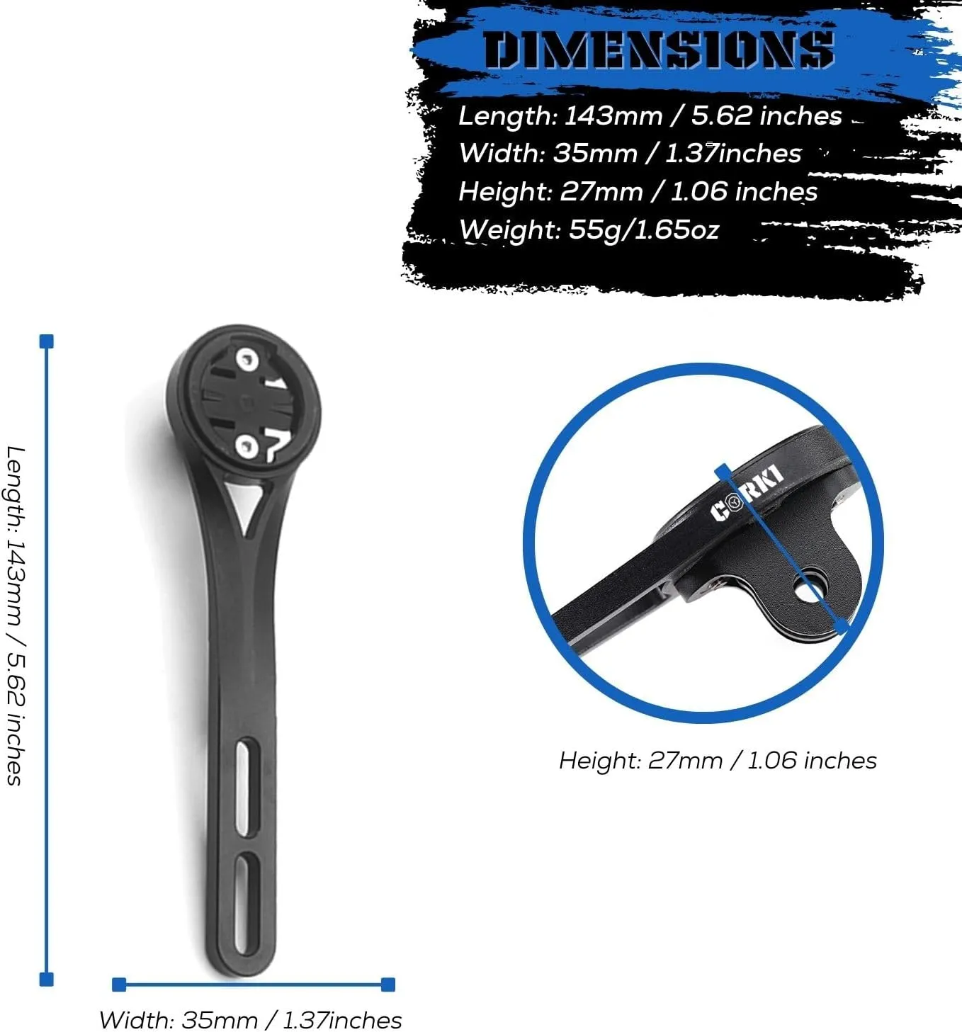 corki Cycles Out Front Handlebar Mounted Cycle Computer Bike Mount Compatible with Garmin Wahoo Bryton Cateye