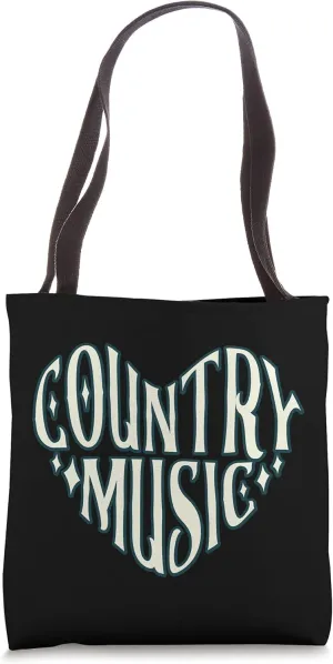 Country Music Love Heart Hat Cowgirl Band Acoustic Guitar Tote Bag