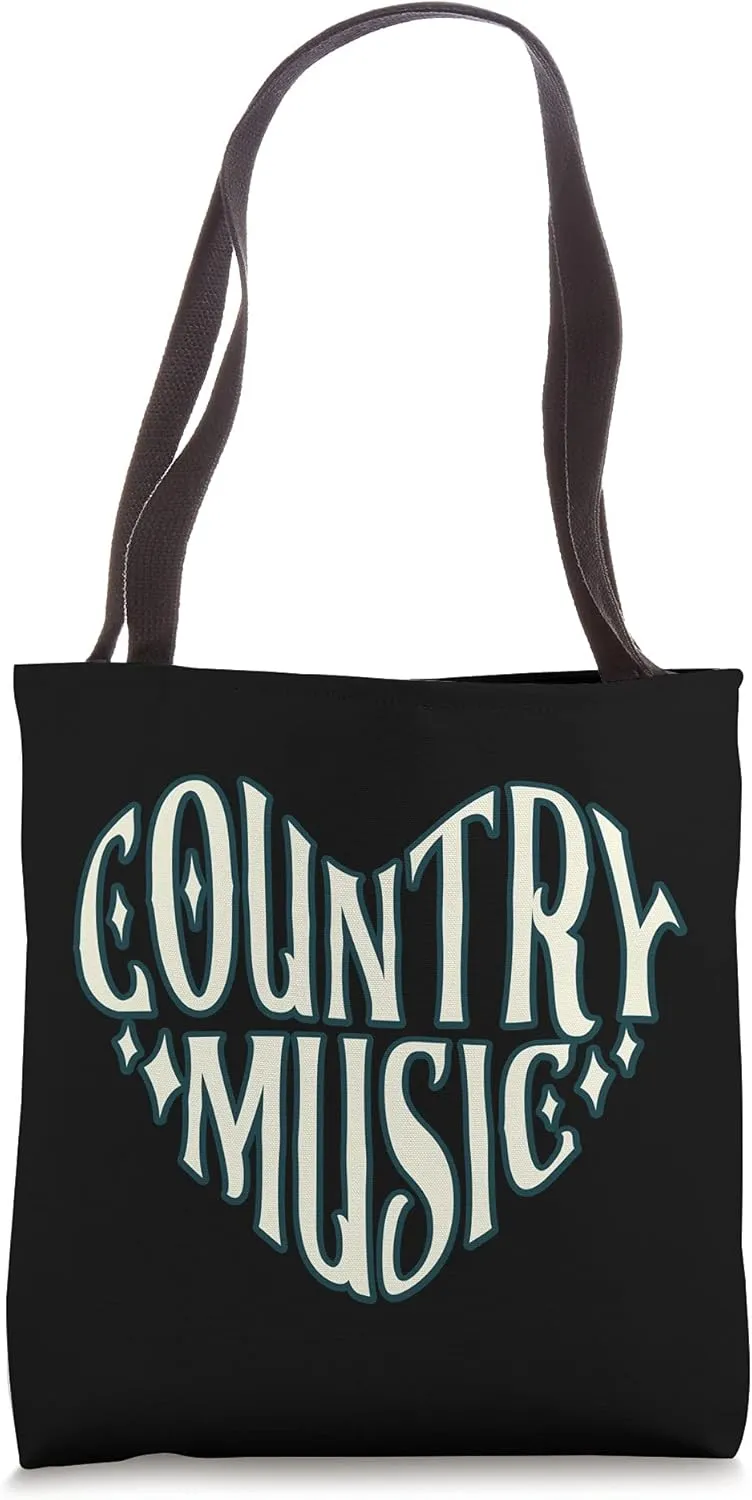 Country Music Love Heart Hat Cowgirl Band Acoustic Guitar Tote Bag