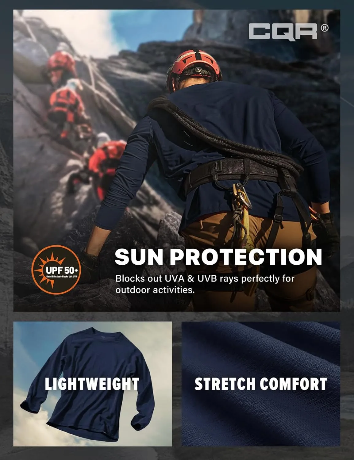 CQR Men's UPF50  Sun Protection Shirts, Quick Dry Long Sleeve Rash Guard, Athletic Running Workout Fishing Cooling Shirts