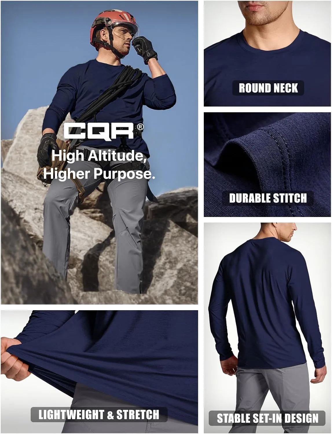 CQR Men's UPF50  Sun Protection Shirts, Quick Dry Long Sleeve Rash Guard, Athletic Running Workout Fishing Cooling Shirts