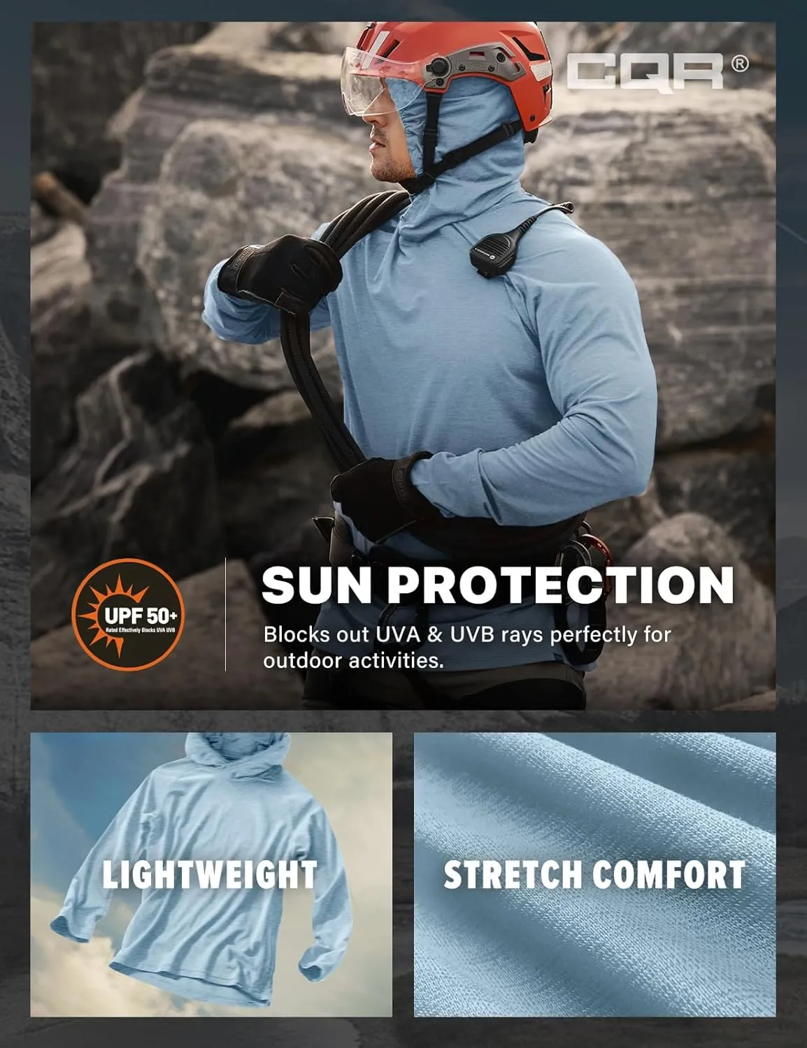 CQR Men's UPF50  Sun Protection Shirts, Quick Dry Long Sleeve Rash Guard, Athletic Running Workout Fishing Cooling Shirts