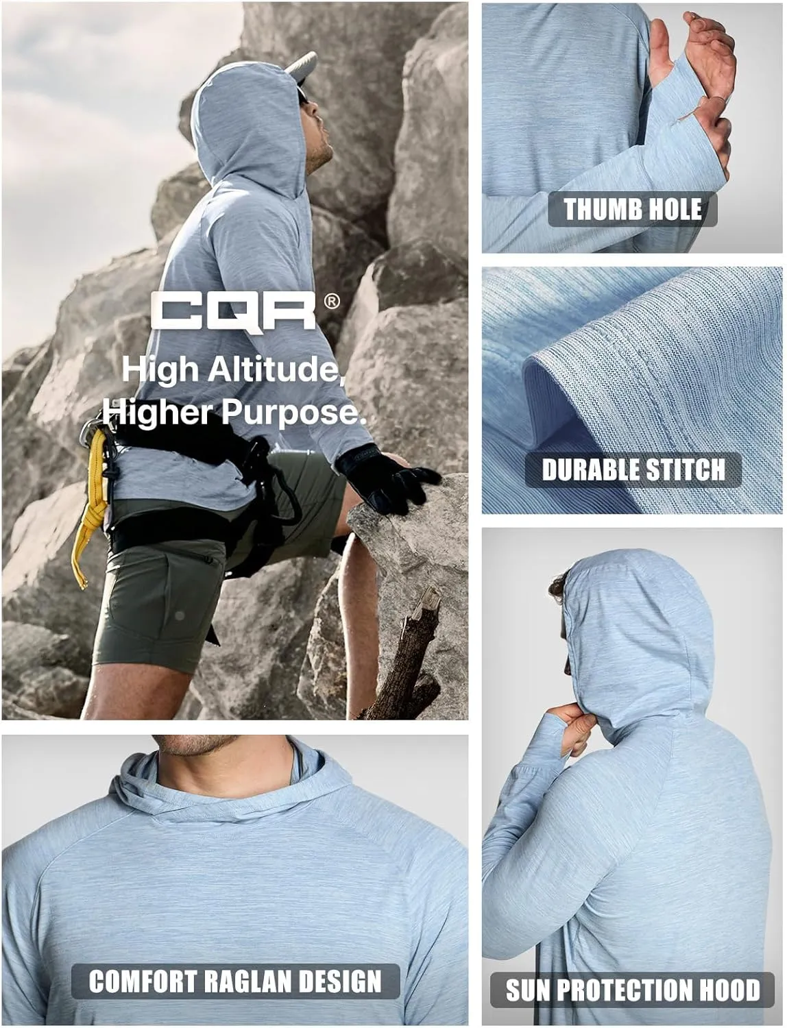 CQR Men's UPF50  Sun Protection Shirts, Quick Dry Long Sleeve Rash Guard, Athletic Running Workout Fishing Cooling Shirts