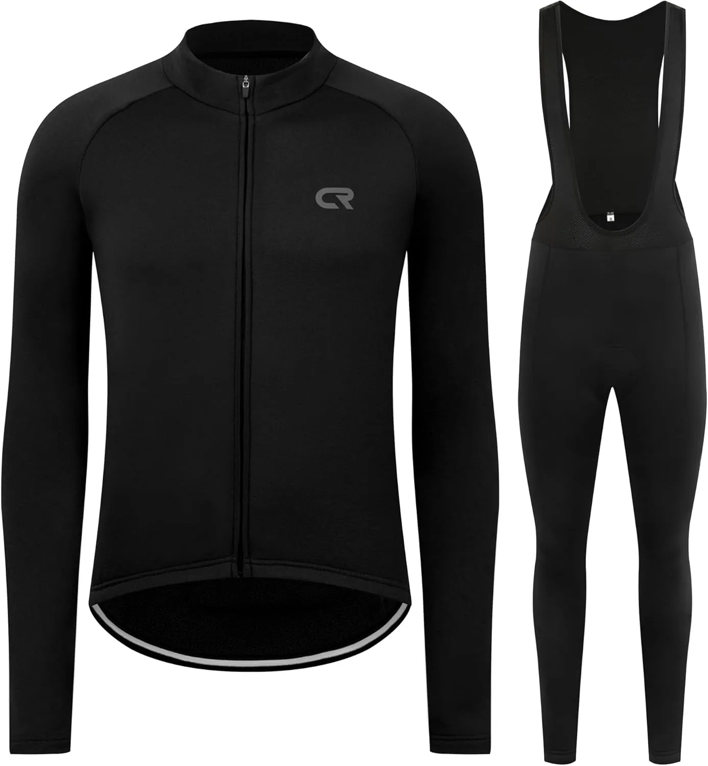 CR Winter Men's Cycling Jersey Thermal Fleece Bike Jersey Zipper Pocket   Bib Pants 4D Padded, Winter Cycling Clothing Set