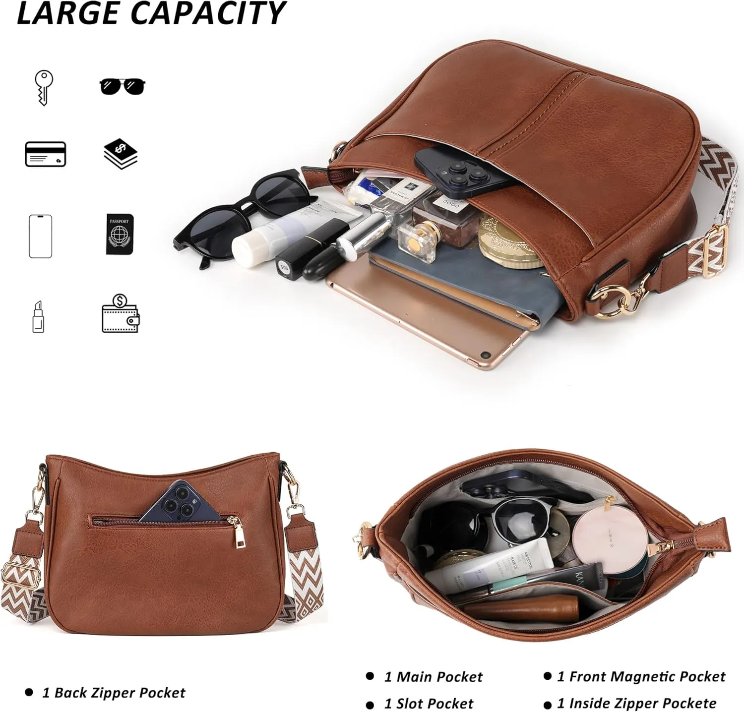 Crossbody Bags for Women Vegan Leather Purses for Women Hobo Bag Shoulder Bag Handbags for Shopping Work
