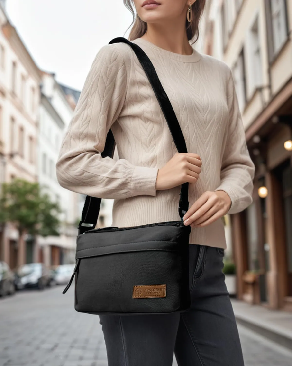 Crossbody Sling Bag Canvas Purse Small Shoulder Handbag 5 Pocket Casual Travel Messenger Hobo Bag Phone Satchel Backpack