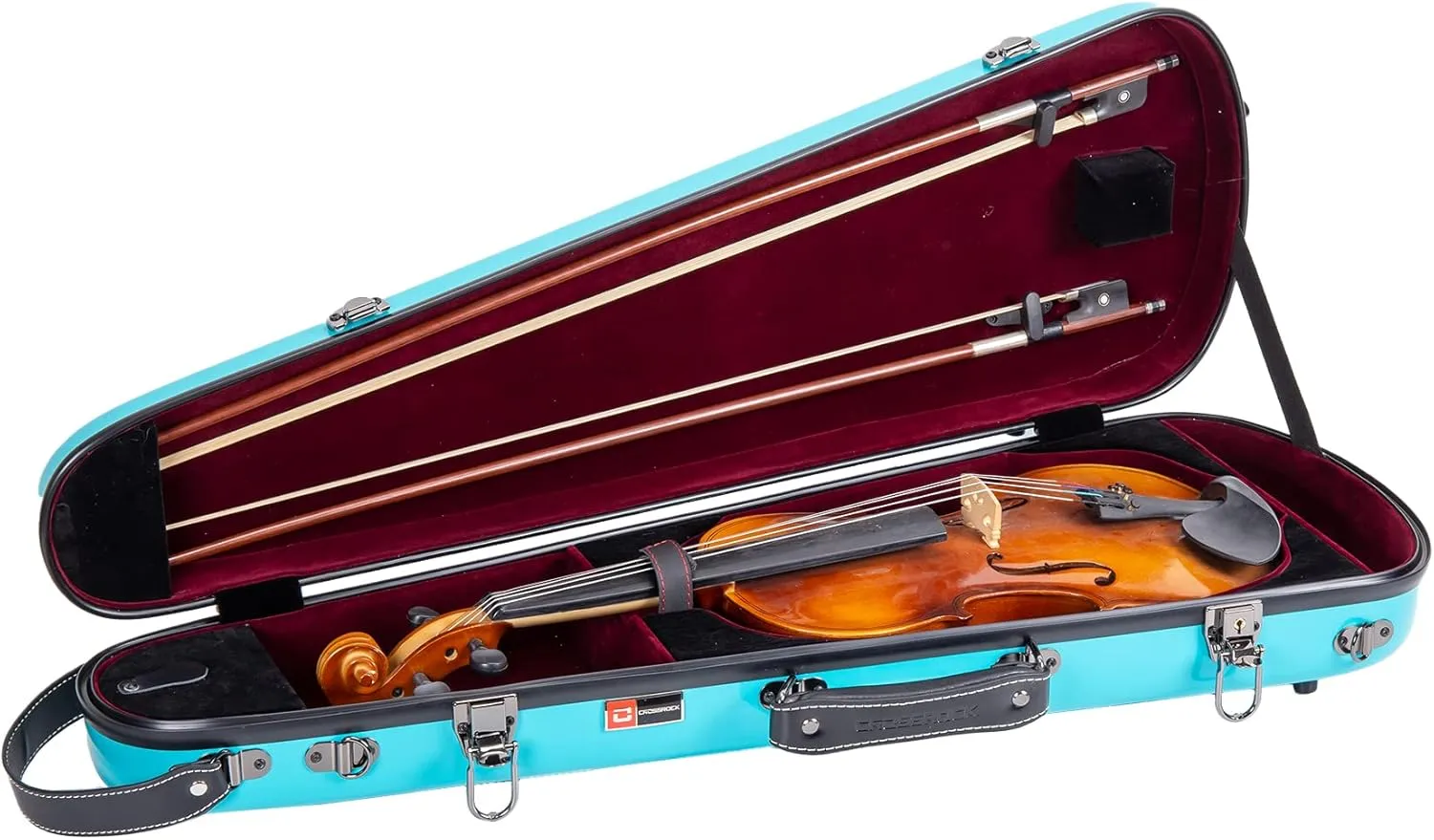 Crossrock Fiberglass Case fits 4/4 Full-Size Violin with Removable Shoulder Straps-Mint Blue (CRF1020VMB)