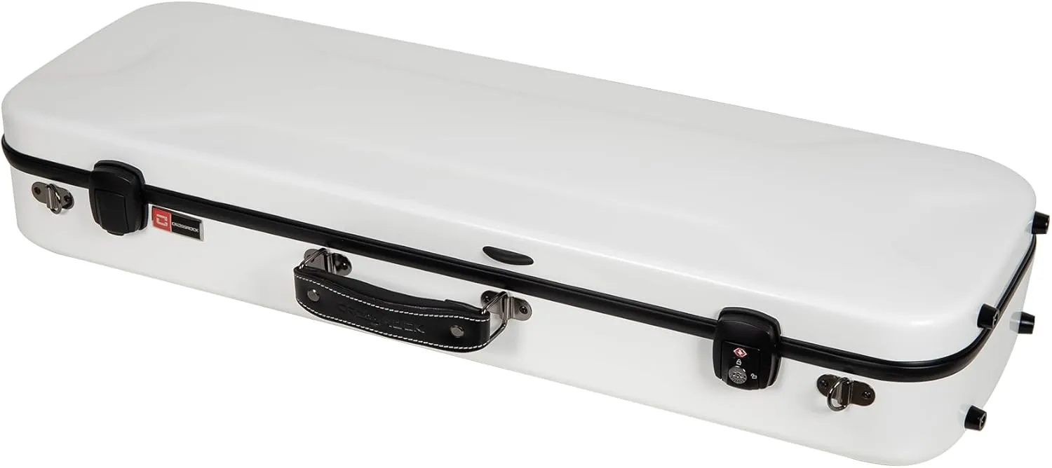 Crossrock Fiberglass Oblong Case fits 4/4 Full-Size Violin, with Accessory Compartments, Removable Shoulder Straps, TSA Lock, Hygrometer-White (CRF2020VWT-R)