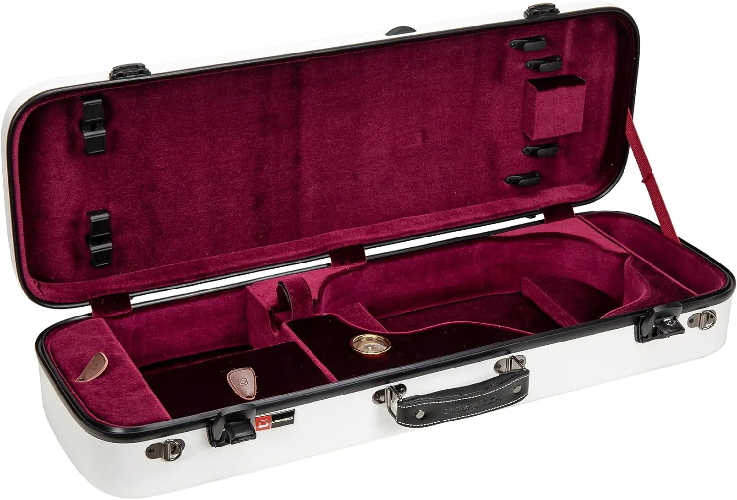 Crossrock Fiberglass Oblong Case fits 4/4 Full-Size Violin, with Accessory Compartments, Removable Shoulder Straps, TSA Lock, Hygrometer-White (CRF2020VWT-R)