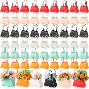Ctosree 60 Pcs Flower Gift Bags Portable Floral Paper Bouquet Bags Flower Box for Arrangements with Handle Florist Supplies for Graduation Wedding Bridal Shower Student Teacher
