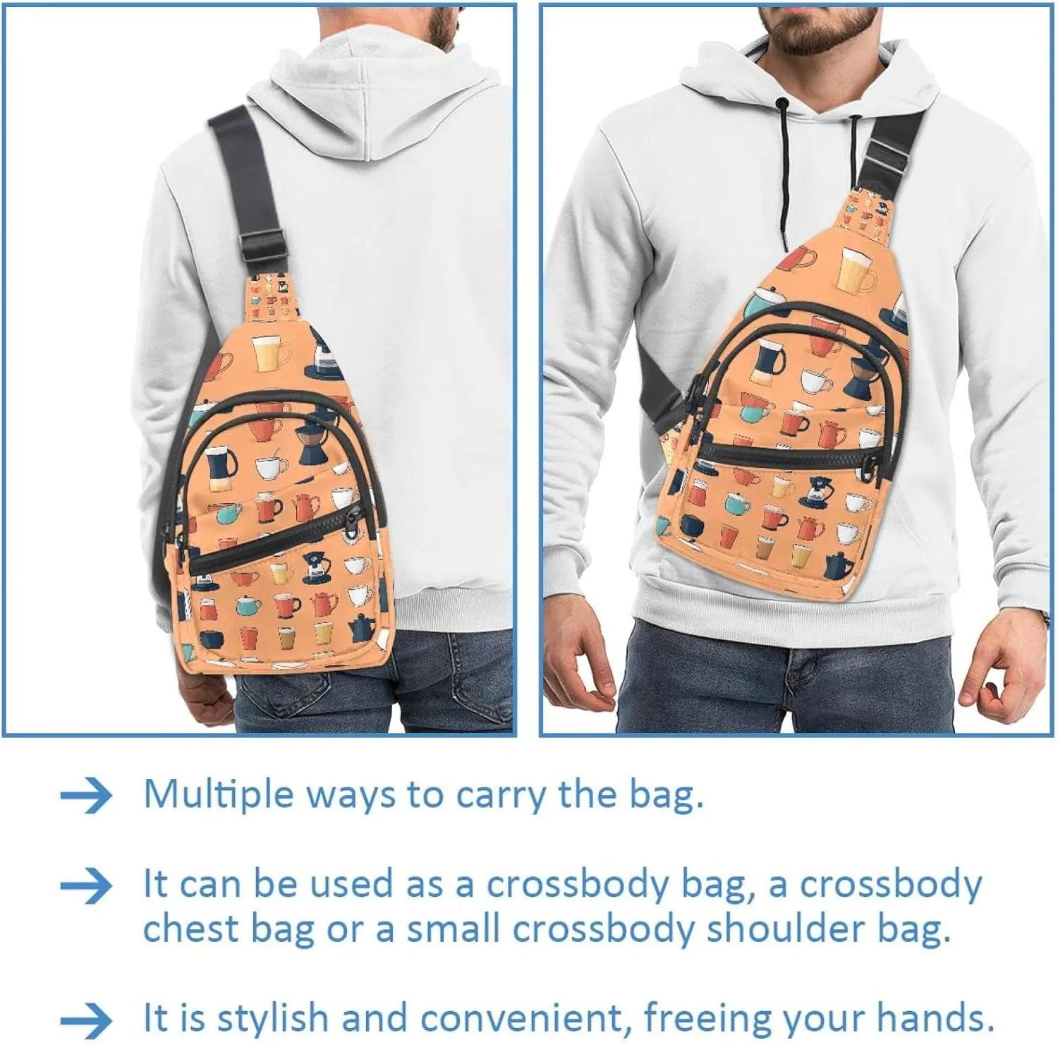 Cups and coffee makers Sling Bag for Women Men Crossbody Shoulder Tote Blet Bags Backpack Fanny Pack Travel Purse