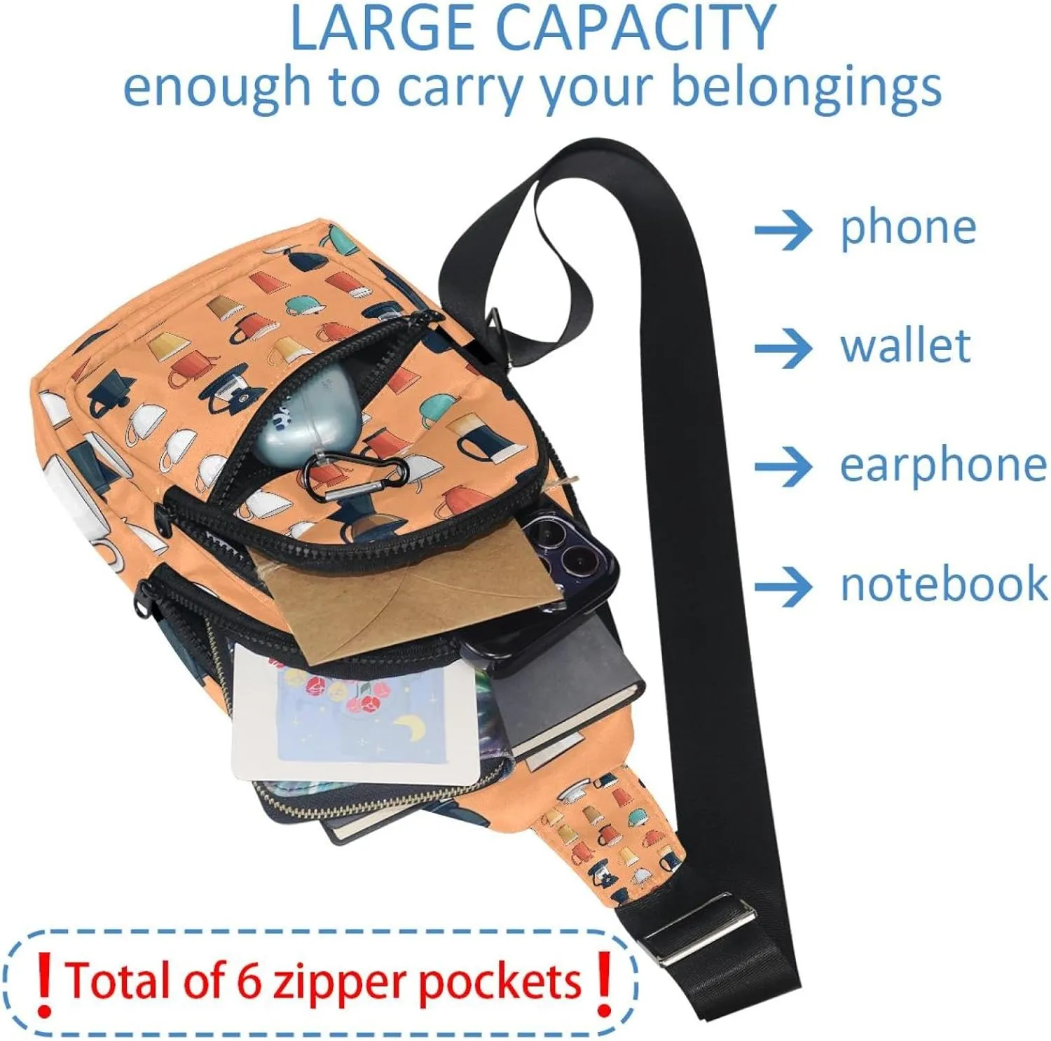 Cups and coffee makers Sling Bag for Women Men Crossbody Shoulder Tote Blet Bags Backpack Fanny Pack Travel Purse
