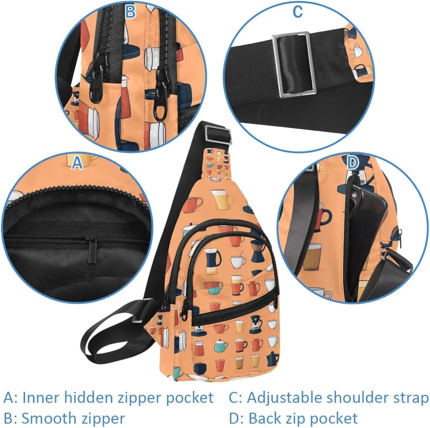 Cups and coffee makers Sling Bag for Women Men Crossbody Shoulder Tote Blet Bags Backpack Fanny Pack Travel Purse