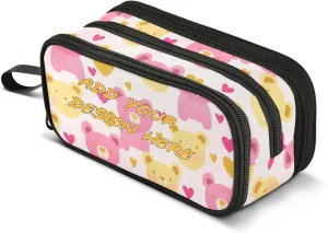 customized Nylon Girls Pencil Bag Cute Bear Valentine's Day Big Capacity Zipper Mesh Pencil Case Stationery Bag for School Adolescents