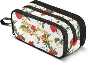 customized Nylon Pencil Bags For Girls Strawberries Country Style Valentine's Day High Capacity Large Pencil Case Stationery Bag for Elementary Men