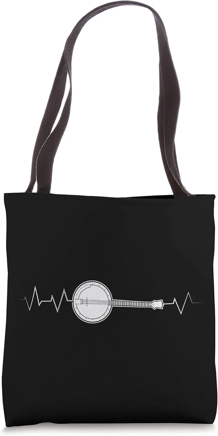 Cute Banjo Heartbeat Pulse Bluegrass | Funny Musicians Gift Tote Bag